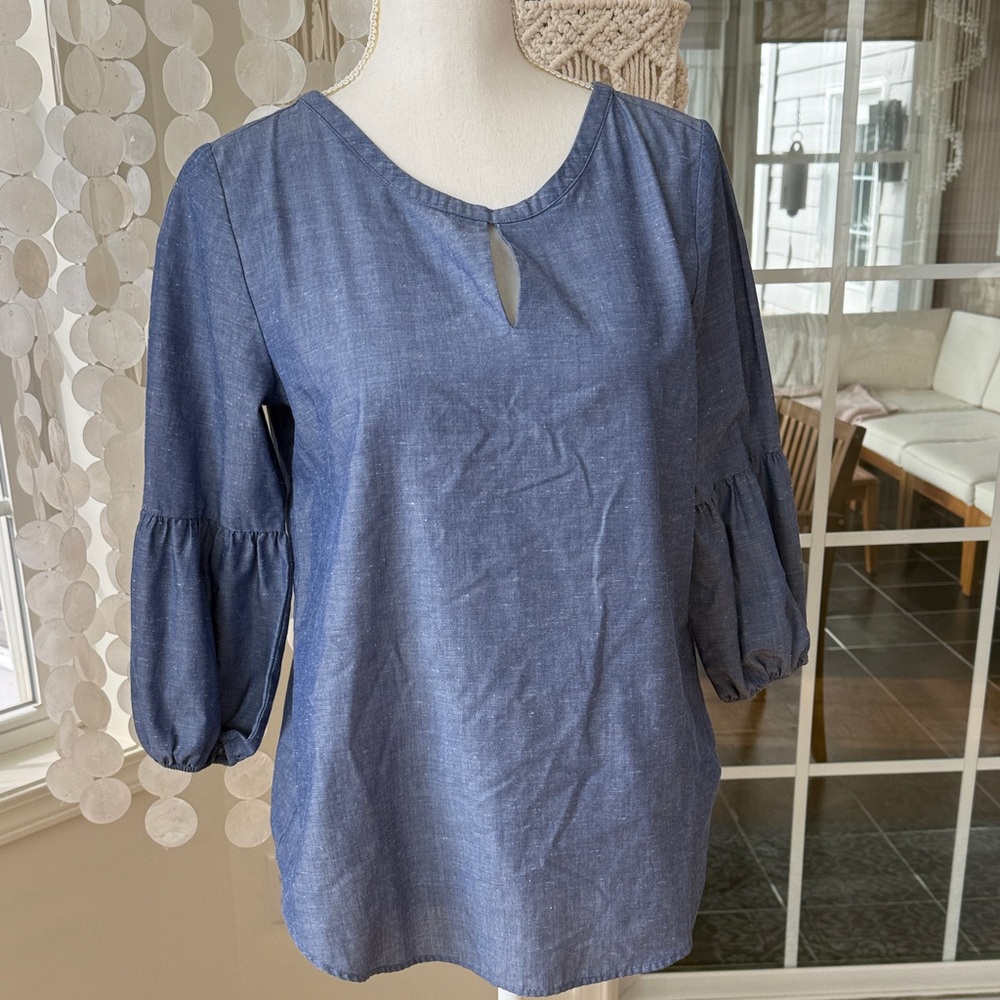 Blue Cotton Peasant Women's Top